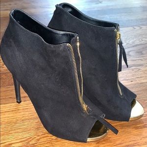 Black velvet and gold accent booties